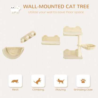 Cat Wall Shelves, 3PCs with Hammock, Scratching Post, Beige Cat Climbing Wall at Gallery Canada