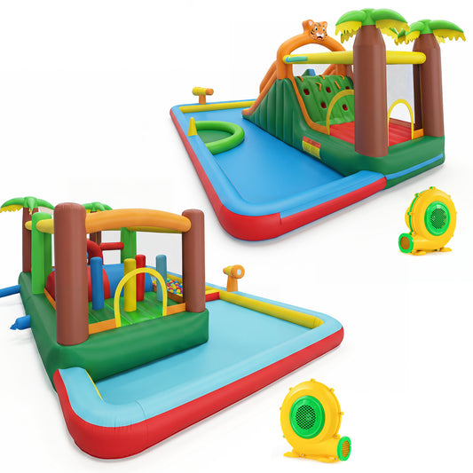Tiger Inflatable Water Park Obstacle Bounce House with 2 Blower, Multicolor Inflatable Water Slides Multicolor at Gallery Canada