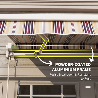 10' x 8' Manual Retractable Awning, Sun Shade Canopy, Aluminum Frame, UV Protection, Red Stripe, Red Deck Awnings at Gallery Canada