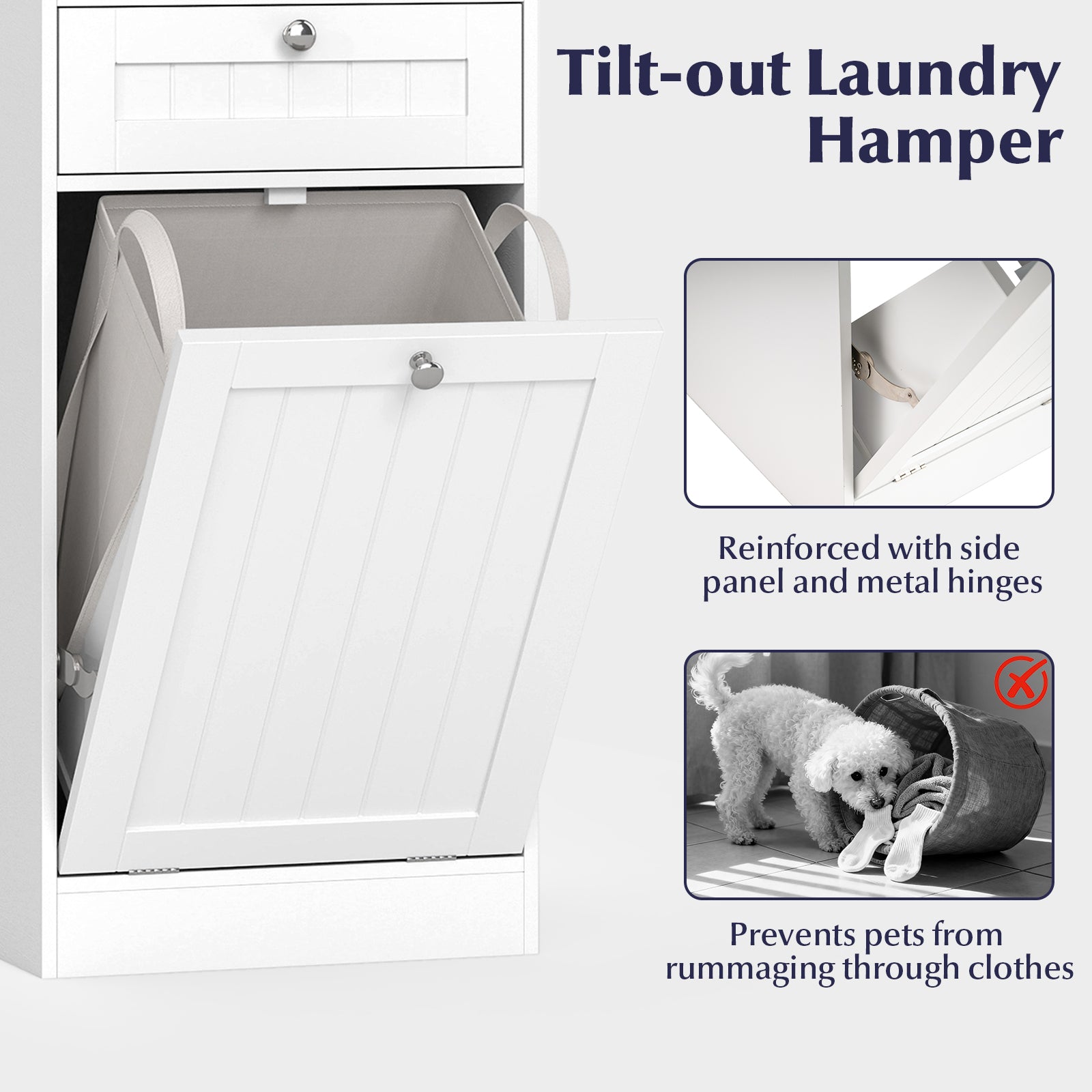 Laundry Hamper Cabinet With Drawer, Tilt-Out Design, White Laundry Baskets at Gallery Canada