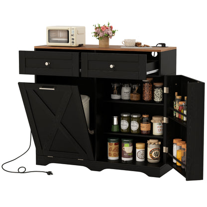 Tilt Out Trash Can Cabinet with Outlets and Adjustable Shelf, Black Sideboards Cabinets & Buffets Black at Gallery Canada