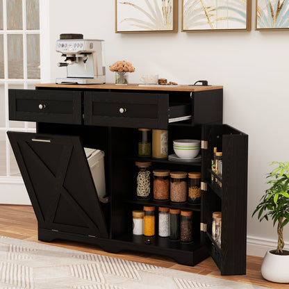Tilt Out Trash Can Cabinet with Outlets and Adjustable Shelf, Black Sideboards Cabinets & Buffets at Gallery Canada