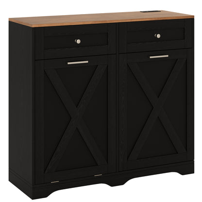 Tilt Out Trash Can Cabinet with Outlets and Adjustable Shelf, Black Sideboards Cabinets & Buffets at Gallery Canada