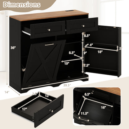 Tilt Out Trash Can Cabinet with Outlets and Adjustable Shelf, Black Sideboards Cabinets & Buffets at Gallery Canada
