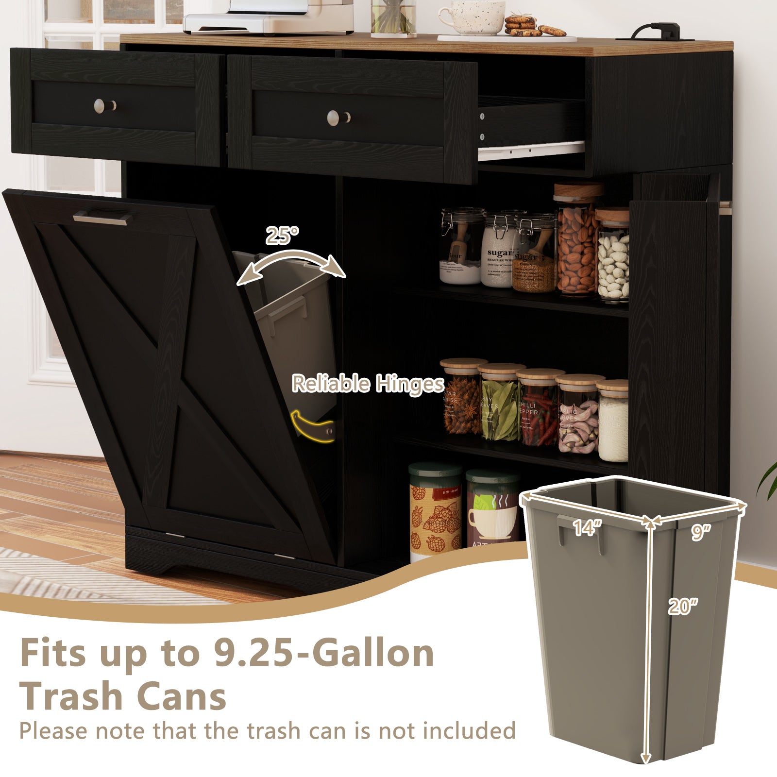 Tilt Out Trash Can Cabinet with Outlets and Adjustable Shelf, Black Sideboards Cabinets & Buffets at Gallery Canada