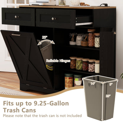 Tilt Out Trash Can Cabinet with Outlets and Adjustable Shelf, Black Sideboards Cabinets & Buffets at Gallery Canada