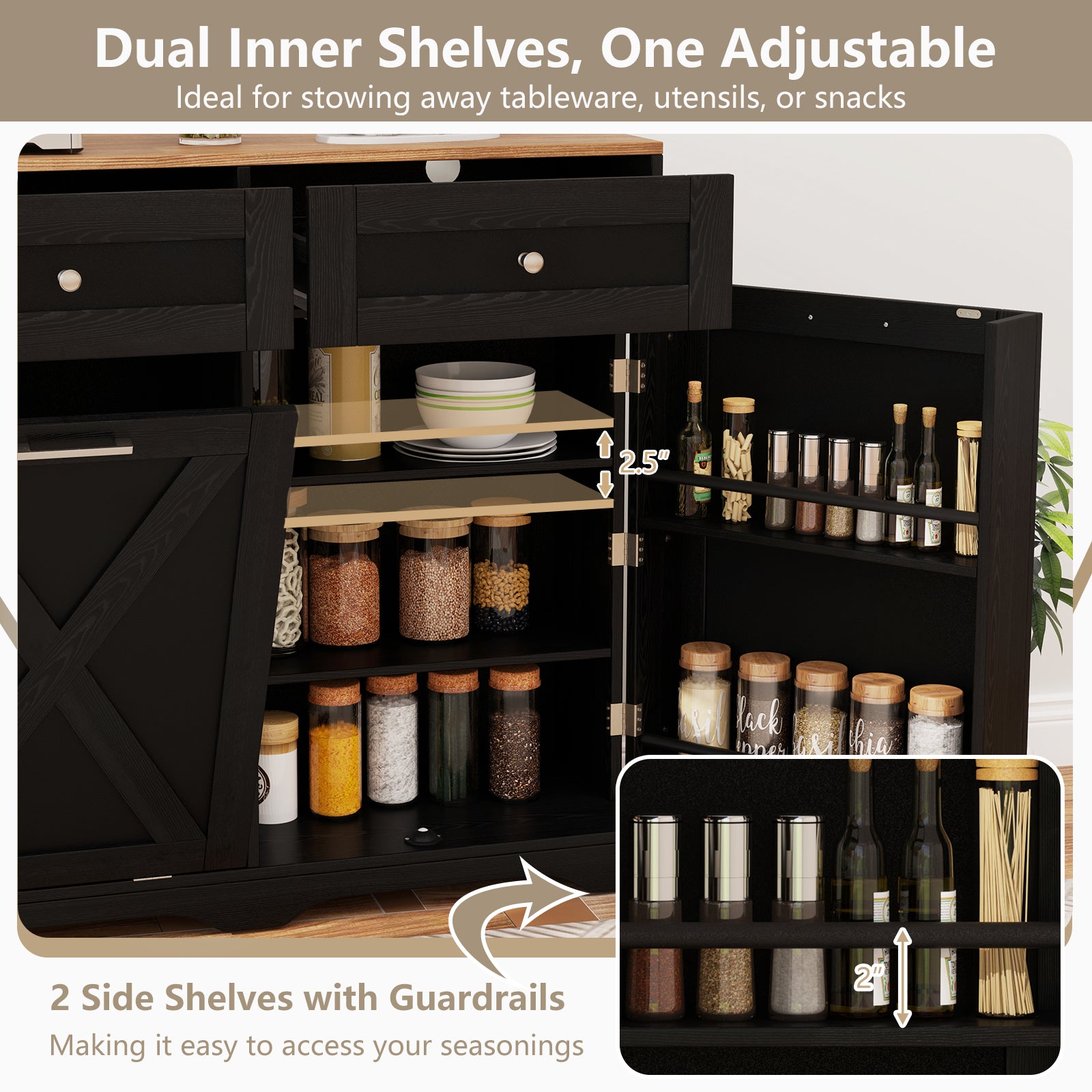 Tilt Out Trash Can Cabinet with Outlets and Adjustable Shelf, Black Sideboards Cabinets & Buffets at Gallery Canada