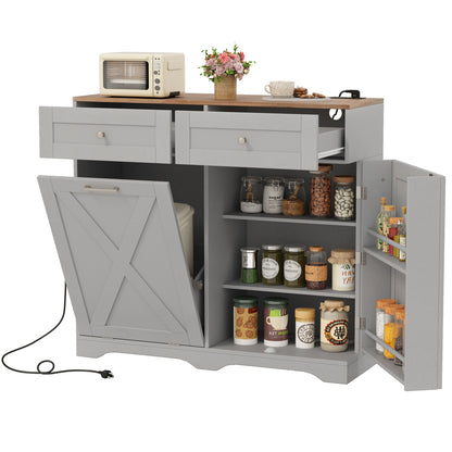 Tilt Out Trash Can Cabinet with Outlets and Adjustable Shelf, Gray Sideboards Cabinets & Buffets at Gallery Canada