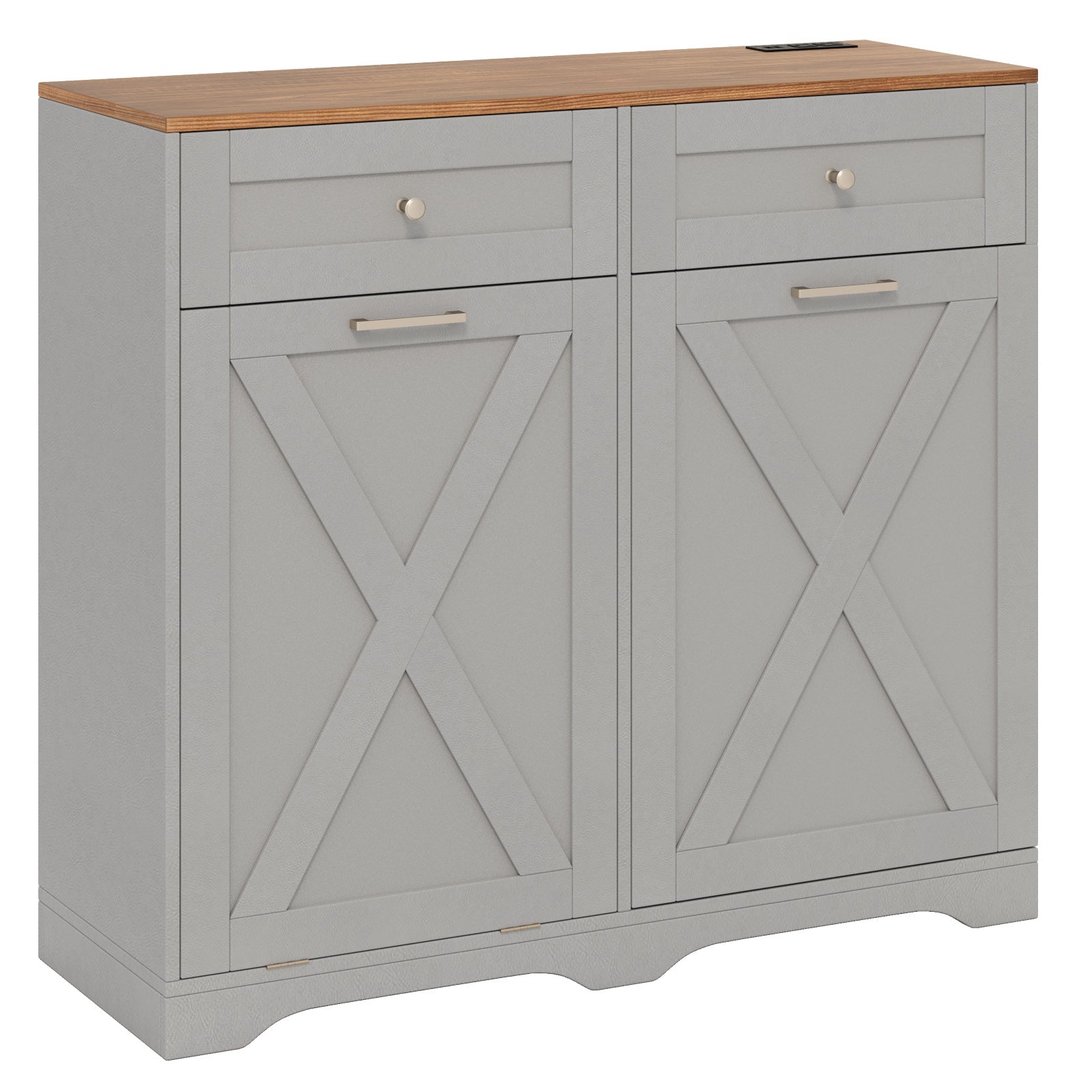 Tilt Out Trash Can Cabinet with Outlets and Adjustable Shelf, Gray Sideboards Cabinets & Buffets at Gallery Canada