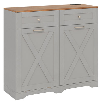 Tilt Out Trash Can Cabinet with Outlets and Adjustable Shelf, Gray Sideboards Cabinets & Buffets at Gallery Canada