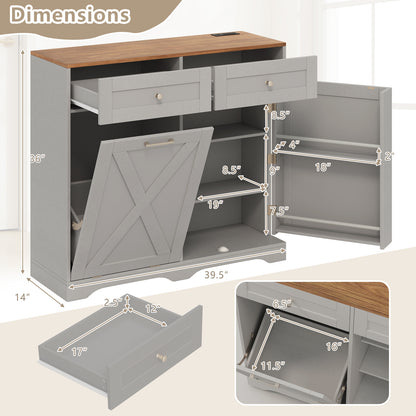 Tilt Out Trash Can Cabinet with Outlets and Adjustable Shelf, Gray Sideboards Cabinets & Buffets at Gallery Canada