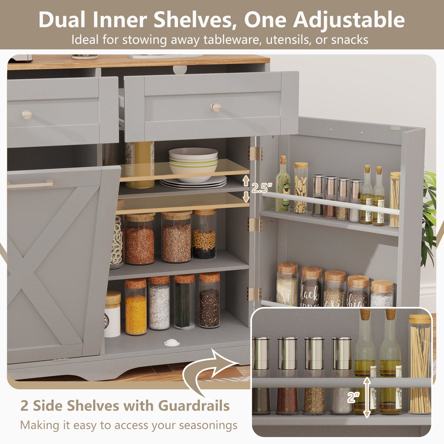 Tilt Out Trash Can Cabinet with Outlets and Adjustable Shelf, Gray Sideboards Cabinets & Buffets at Gallery Canada