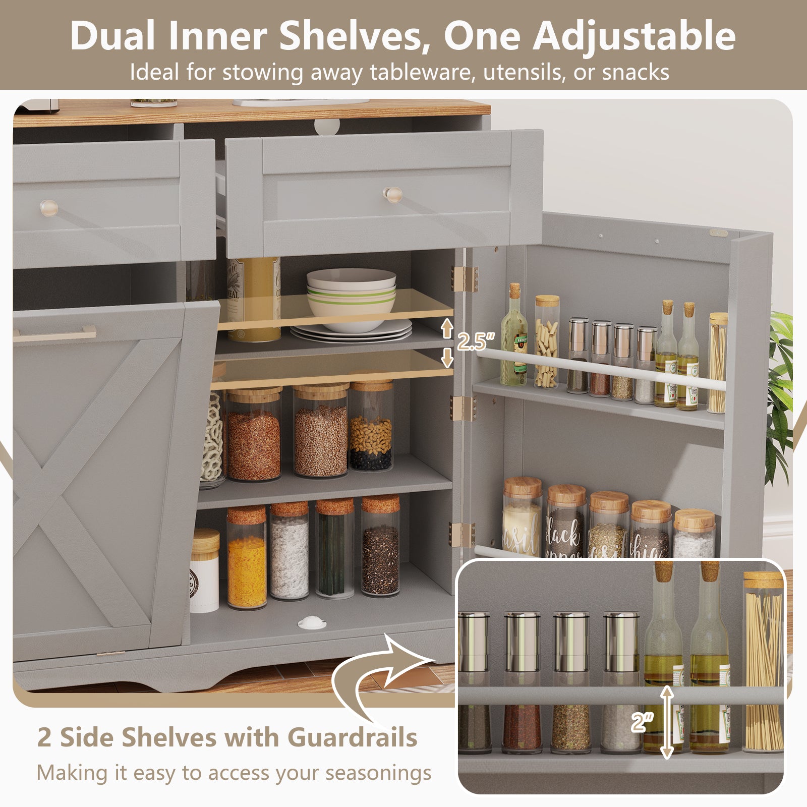 Tilt Out Trash Can Cabinet with Outlets and Adjustable Shelf, Gray Sideboards Cabinets & Buffets at Gallery Canada