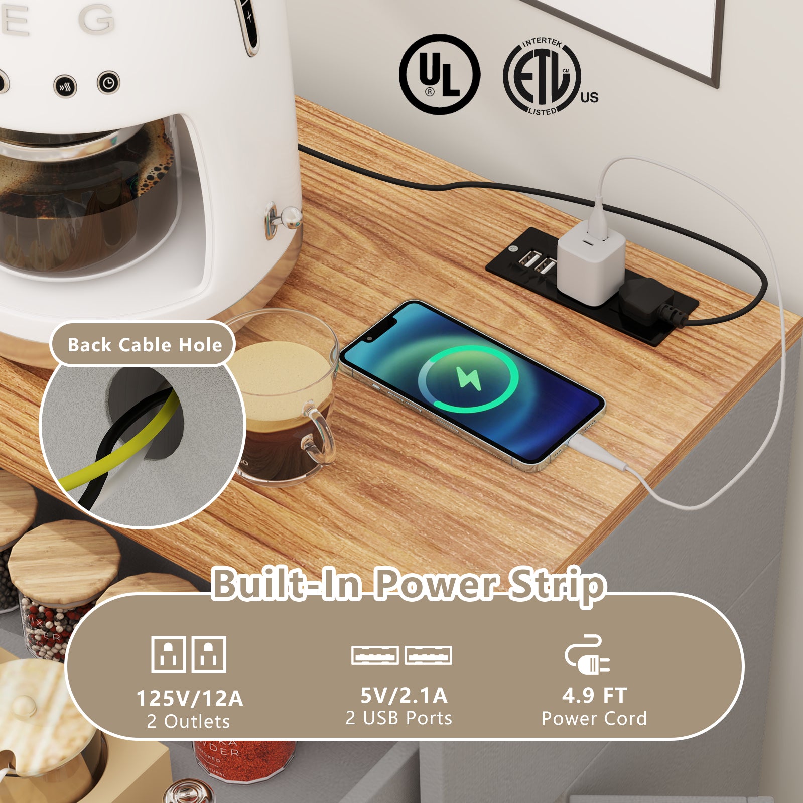 Tilt Out Trash Can Cabinet with Outlets and Adjustable Shelf, Gray Sideboards Cabinets & Buffets at Gallery Canada