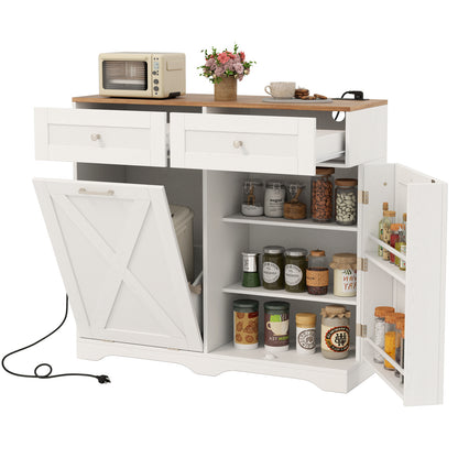 Tilt Out Trash Can Cabinet With Outlets, Adjustable Shelf, White Sideboards Cabinets & Buffets at Gallery Canada