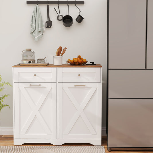 Tilt Out Trash Can Cabinet with Outlets and Adjustable Shelf, White Sideboards Cabinets & Buffets White at Gallery Canada