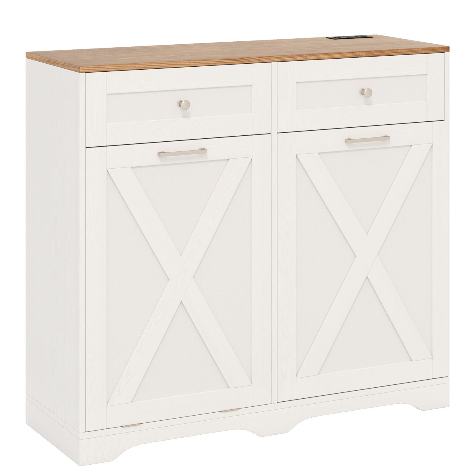 Tilt Out Trash Can Cabinet with Outlets and Adjustable Shelf, White Sideboards Cabinets & Buffets at Gallery Canada