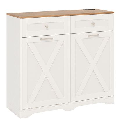 Tilt Out Trash Can Cabinet with Outlets and Adjustable Shelf, White Sideboards Cabinets & Buffets at Gallery Canada