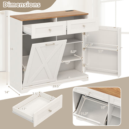 Tilt Out Trash Can Cabinet with Outlets and Adjustable Shelf, White Sideboards Cabinets & Buffets at Gallery Canada