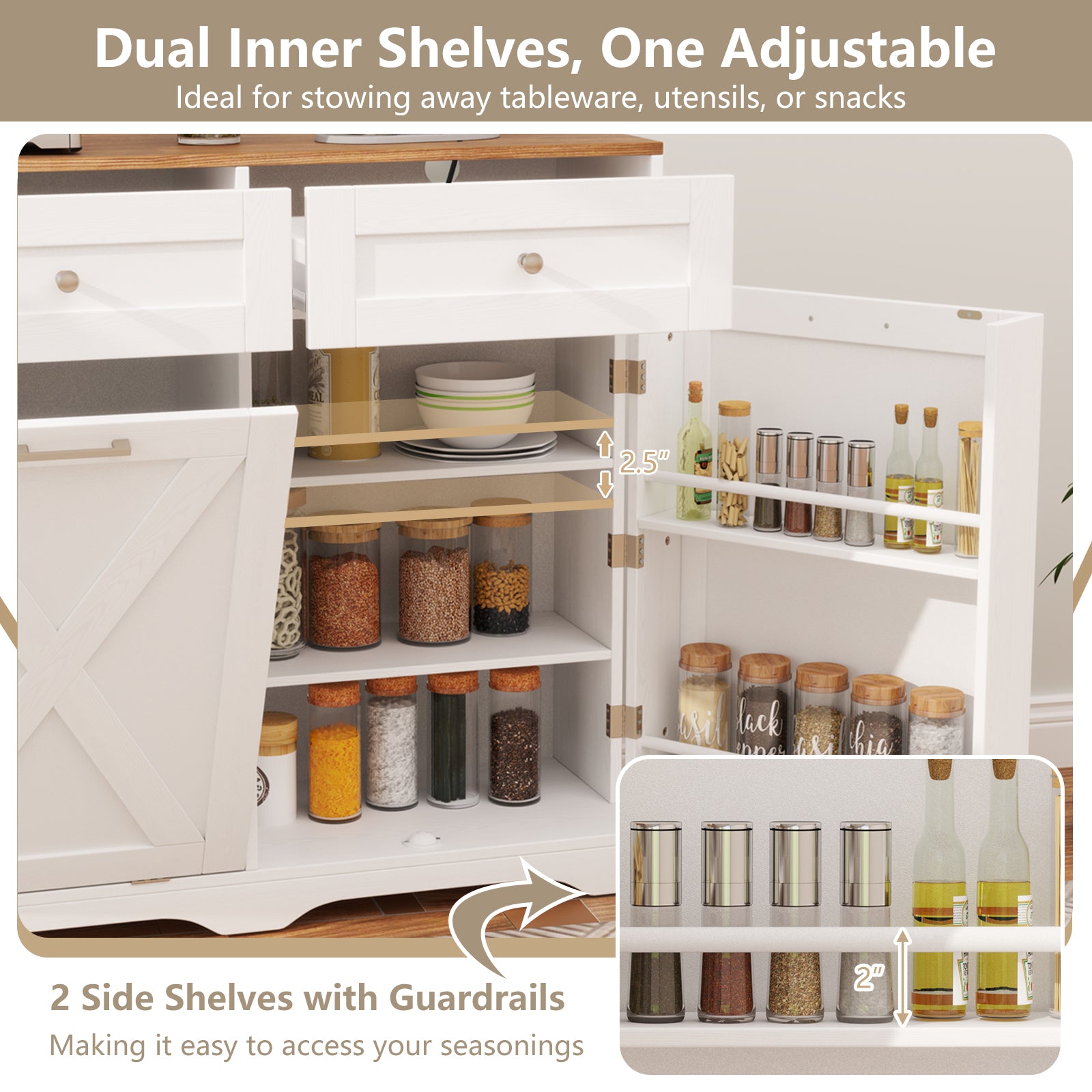 Tilt Out Trash Can Cabinet with Outlets and Adjustable Shelf, White Sideboards Cabinets & Buffets at Gallery Canada