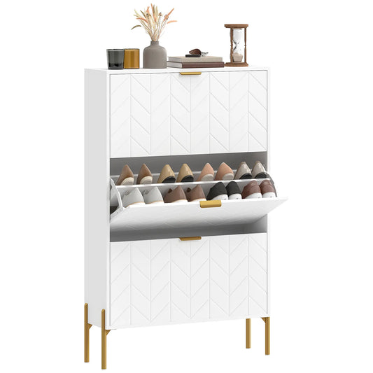 Shoe Cabinet, 3 Flip Drawers, Adjustable Shelves, White Shoe Storage Cabinets & Racks White, Gold at Gallery Canada