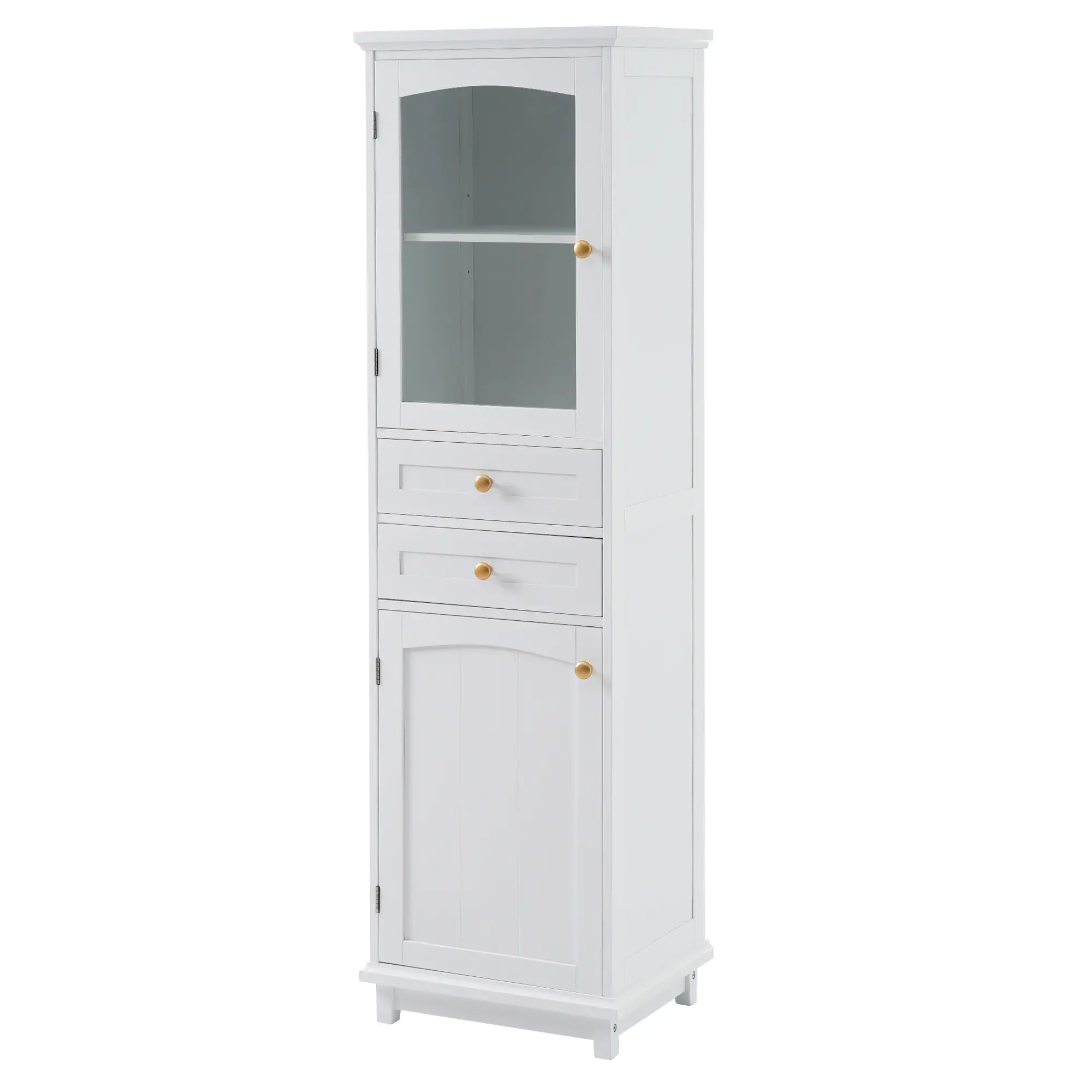 Bathroom Storage Cabinet, Glass Doors, Adjustable Shelves, 18