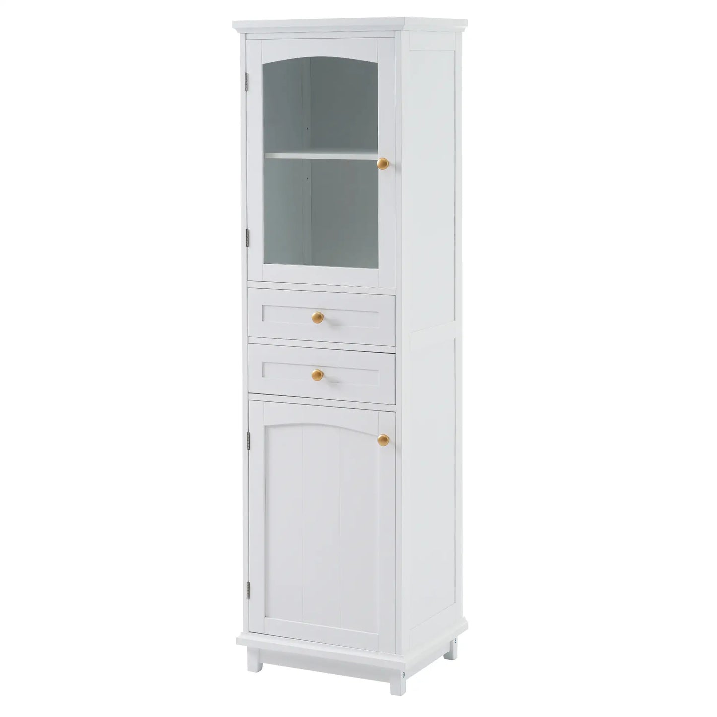 Bathroom Storage Cabinet, Glass Doors, Adjustable Shelves, 18" L x 14" W x 63" H, White Bathroom Cabinets at Gallery Canada