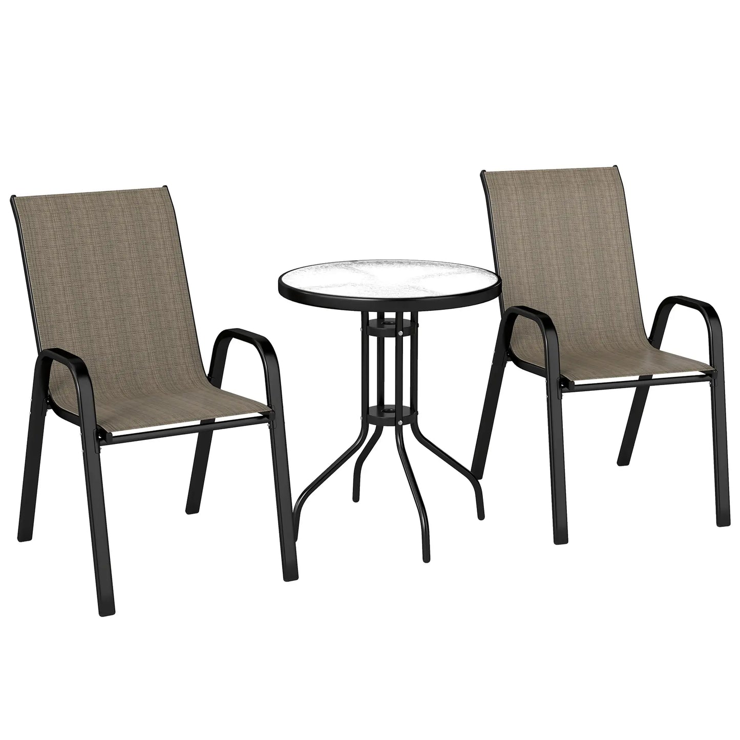 3 Piece Bistro Set with Mesh Chairs, Glass Table, Light Mixed Brown Bistro Sets at Gallery Canada