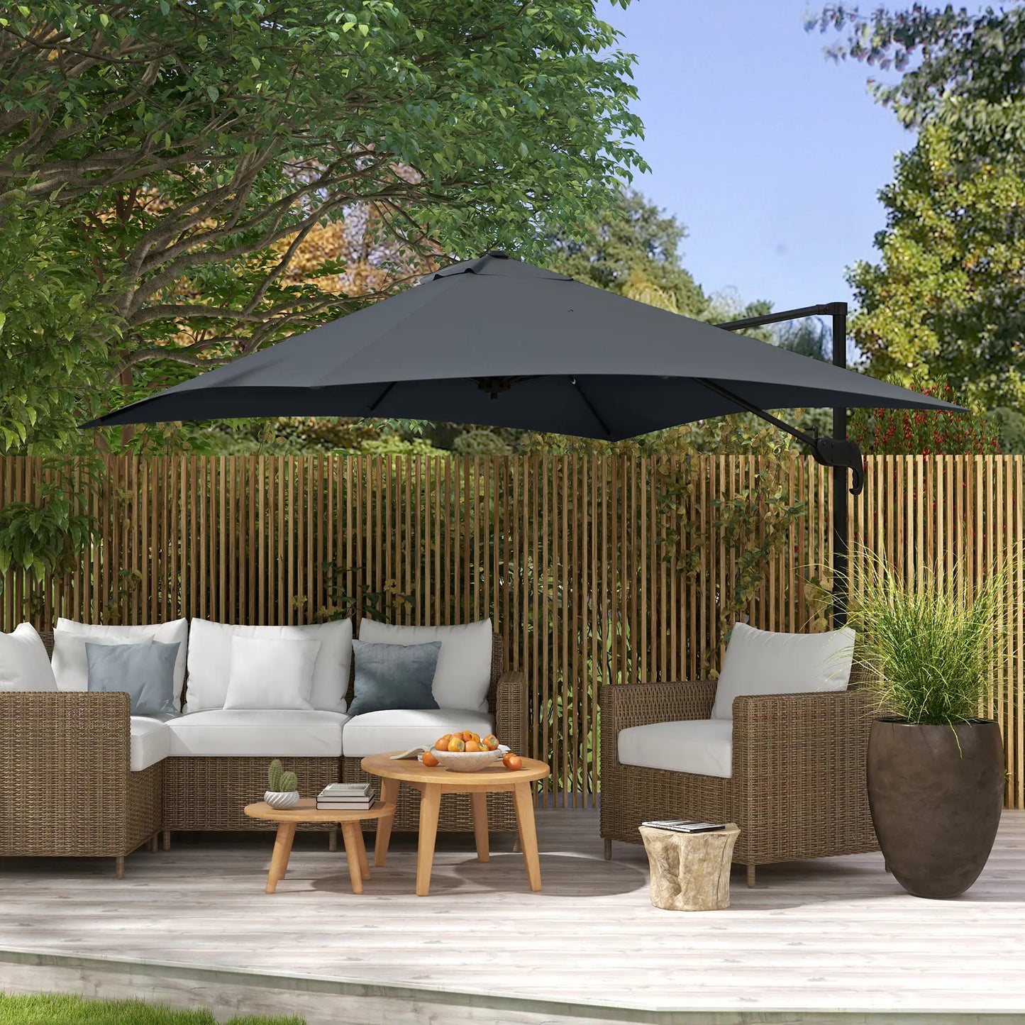10x10ft Rotatable Square Cantilever Umbrella, 4 Adjustable Angles, Dark Grey Cantilever Umbrellas at Gallery Canada