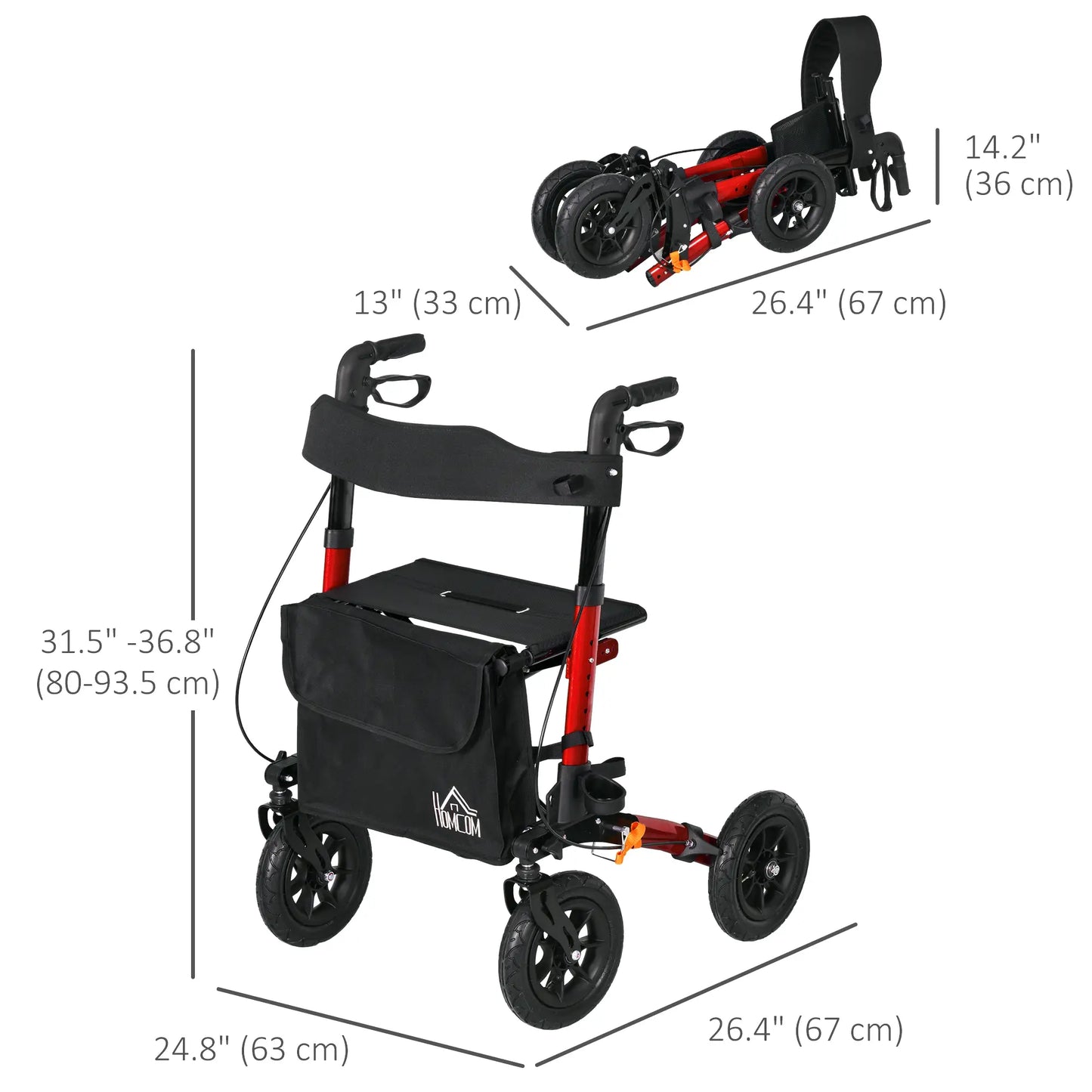 Senior Rollator with Seat, Rubber Wheels, Adjustable Handle, Red Knee Walker & Wheelchair Ramps at Gallery Canada