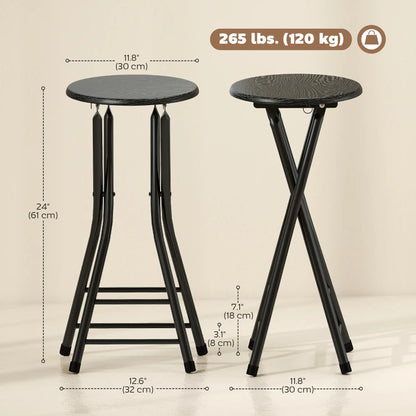 Set of 2 Foldable Barstools, Counter Height with Footrest, Steel Legs, Black Bar Stools at Gallery Canada