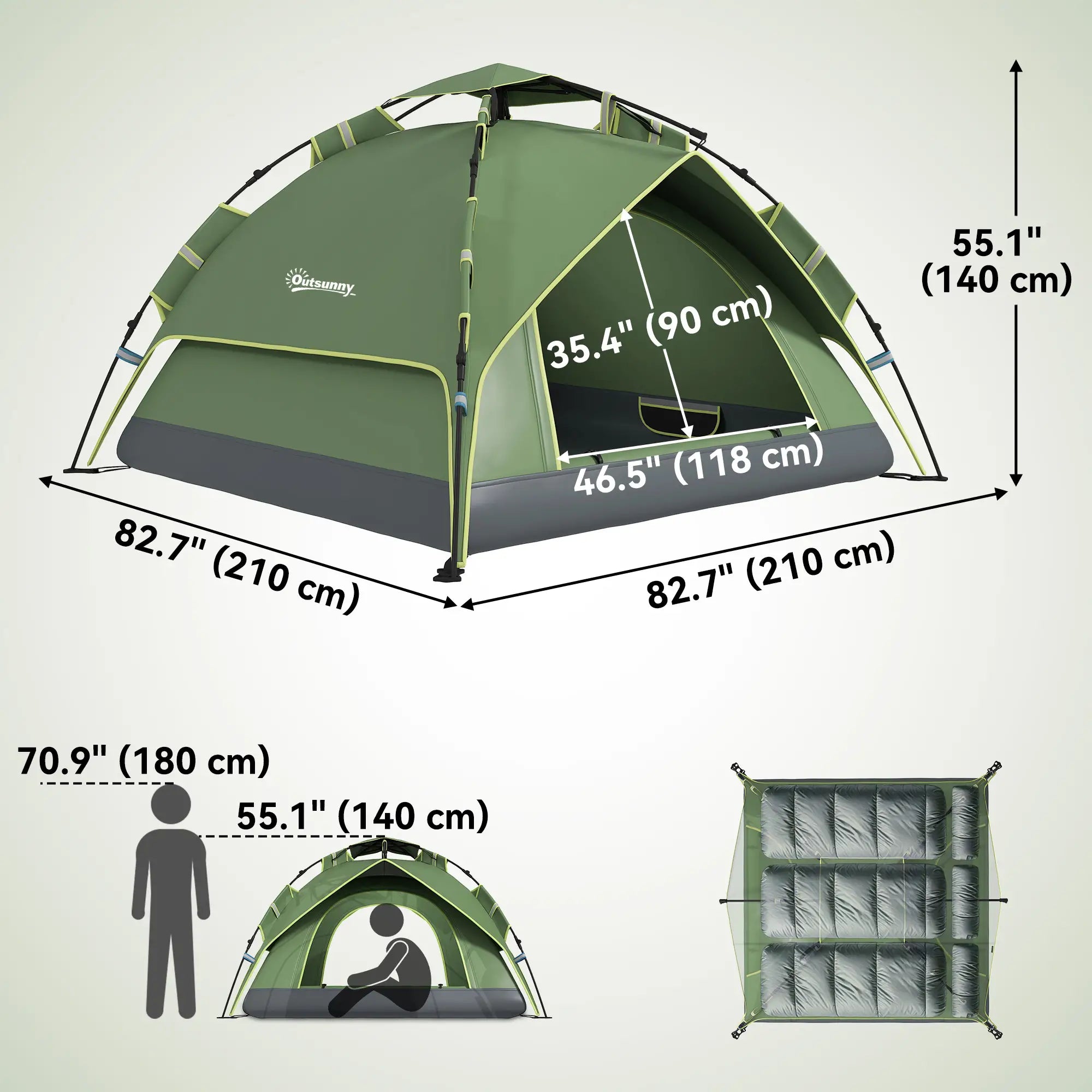3 Person Camping Tent, 1000mm Waterproof, Dark Green Camping Tents at Gallery Canada