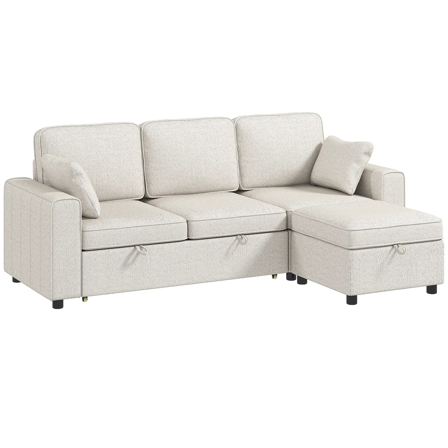 Modular Sectional Sofa Bed With Reversible Ottoman, Beige