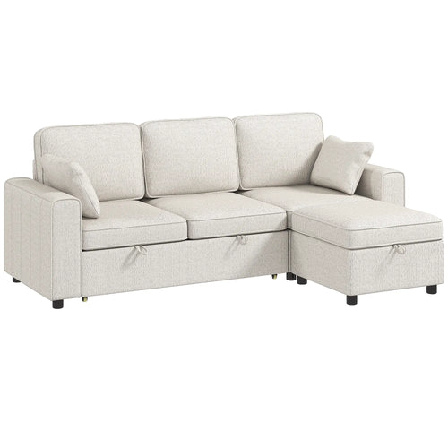 Modular Sectional Sofa Bed With Reversible Ottoman, Beige