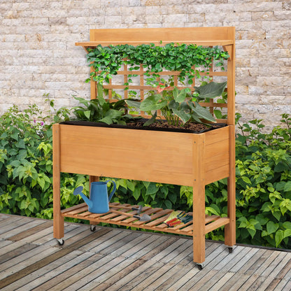 41.25"x15.75"x53.25" Wooden Raised Garden Bed, Flower Herb Box, Shelf Wheels, Outdoor Indoor Elevated Garden Beds at Gallery Canada