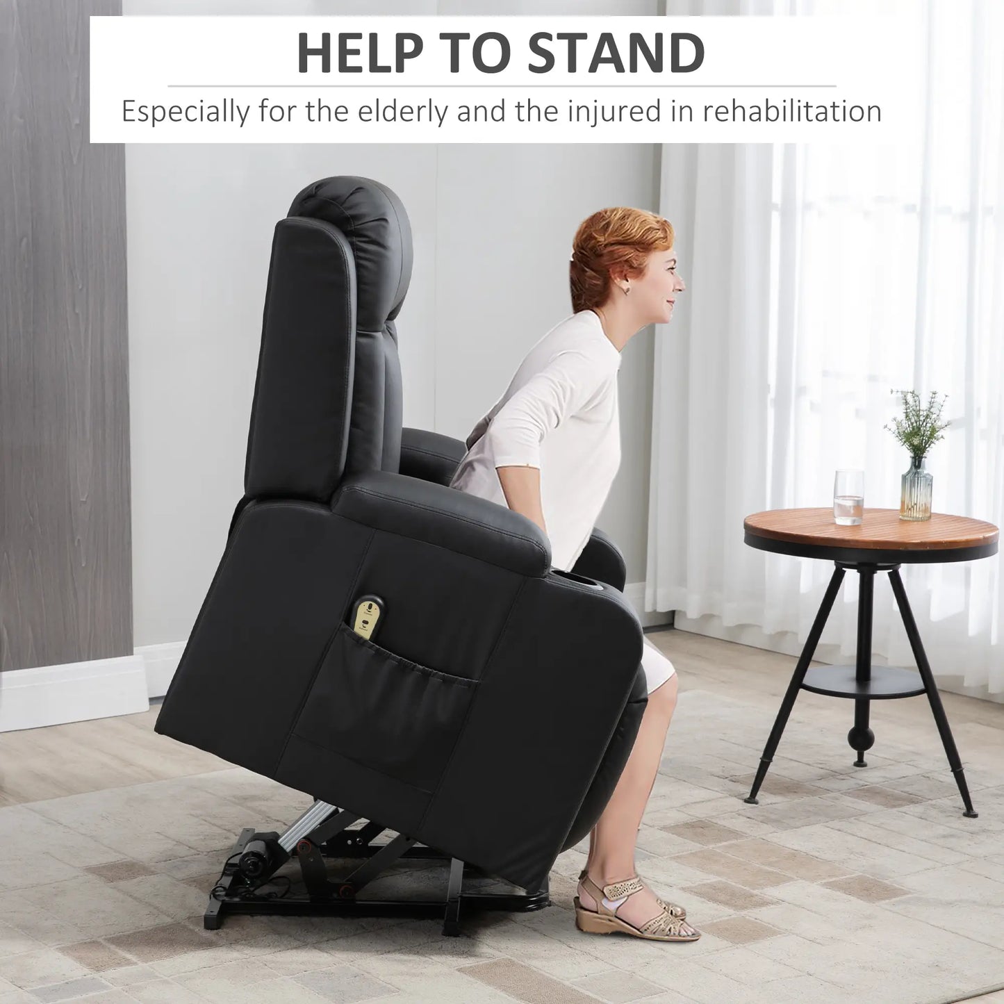 Electric Power Lift Recliner Chair, PU Leather, Remote Control, Black Electric Power Lift Chairs at Gallery Canada