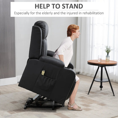 Electric Power Lift Recliner Chair, PU Leather, Remote Control, Black Electric Power Lift Chairs at Gallery Canada