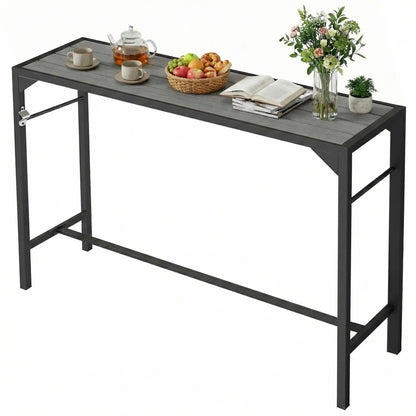 Outdoor Bar Table With Bottle Opener, Wood Grain Plastic Top, 55" x 15" x 39" Patio Dining Tables Light Grey, Black at Gallery Canada