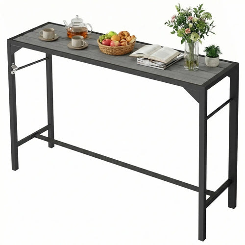 Outdoor Bar Table With Bottle Opener, Wood Grain Plastic Top, 55