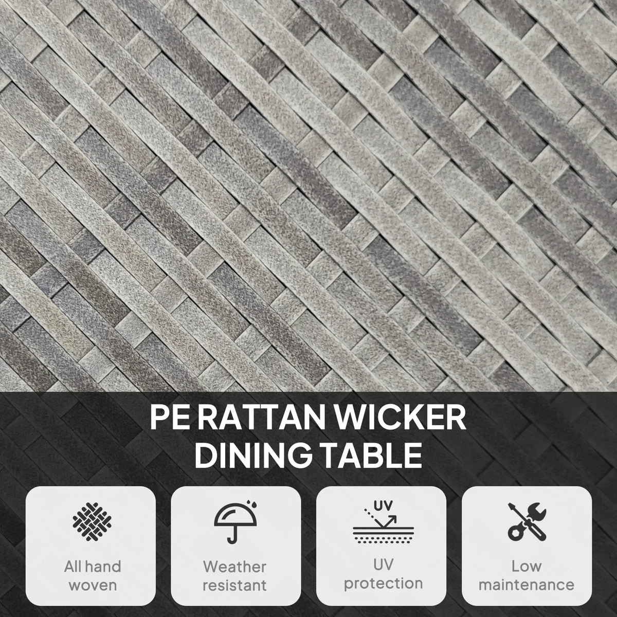 35.4" Outdoor Wicker Dining Table, PE Rattan Patio Furniture, Grey Patio Dining Tables at Gallery Canada