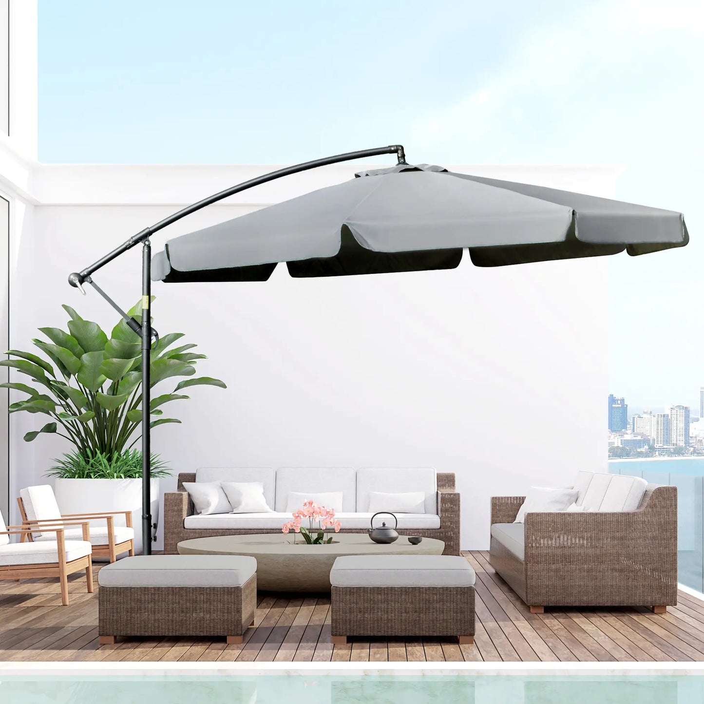 11FT Offset Hanging Patio Umbrella, Easy Tilt, Cross Base, 8 Ribs, Dark Grey Cantilever Umbrellas at Gallery Canada