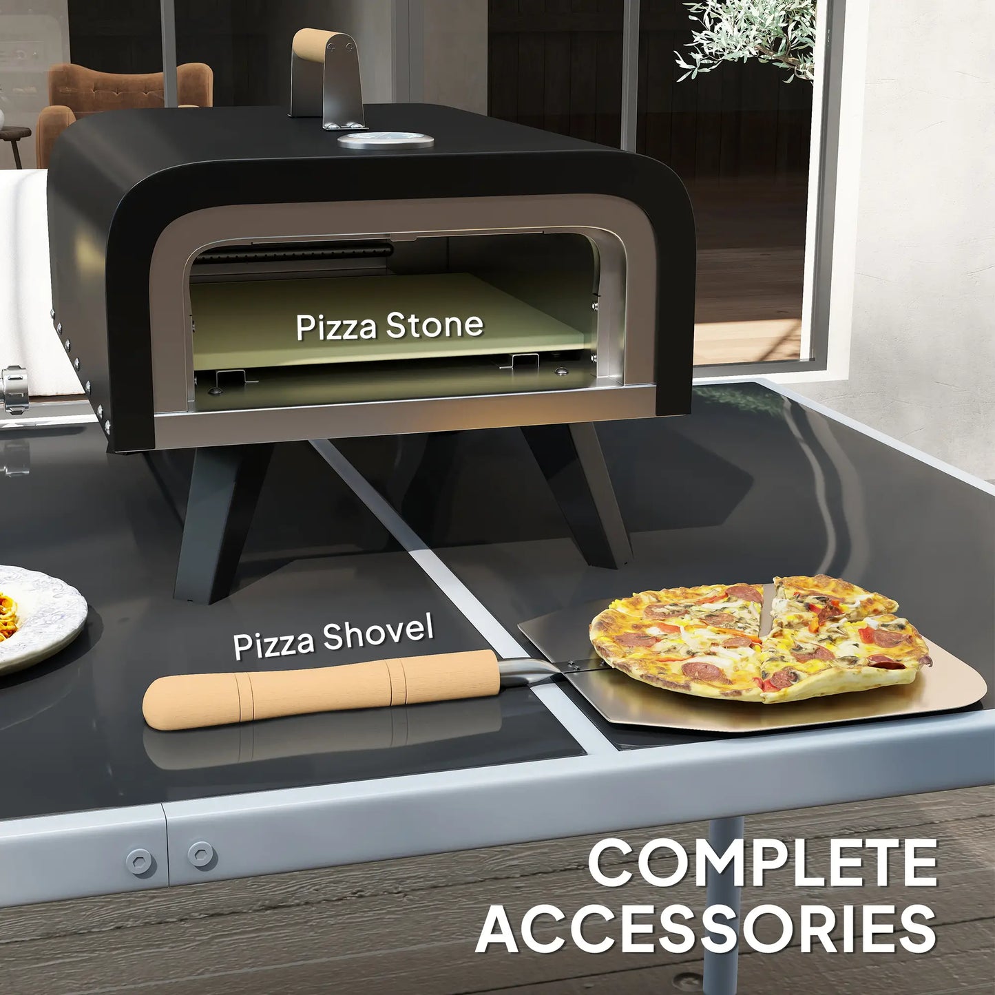 Portable Gas Pizza Oven, 12" Stone, Thermometer, Foldable Legs, Black Propane Gas Grills at Gallery Canada