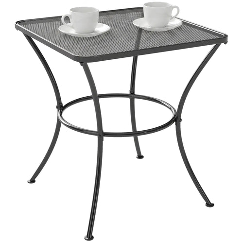 Square Metal Patio Side Table, Mesh Grid Top, 17.7