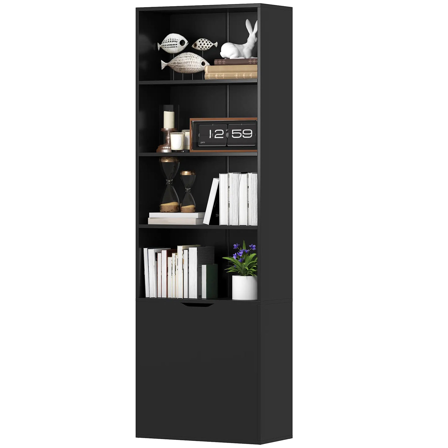 4-Tier Open Bookshelf with Doors, Home Office Storage, Black Bookcases With Doors at Gallery Canada