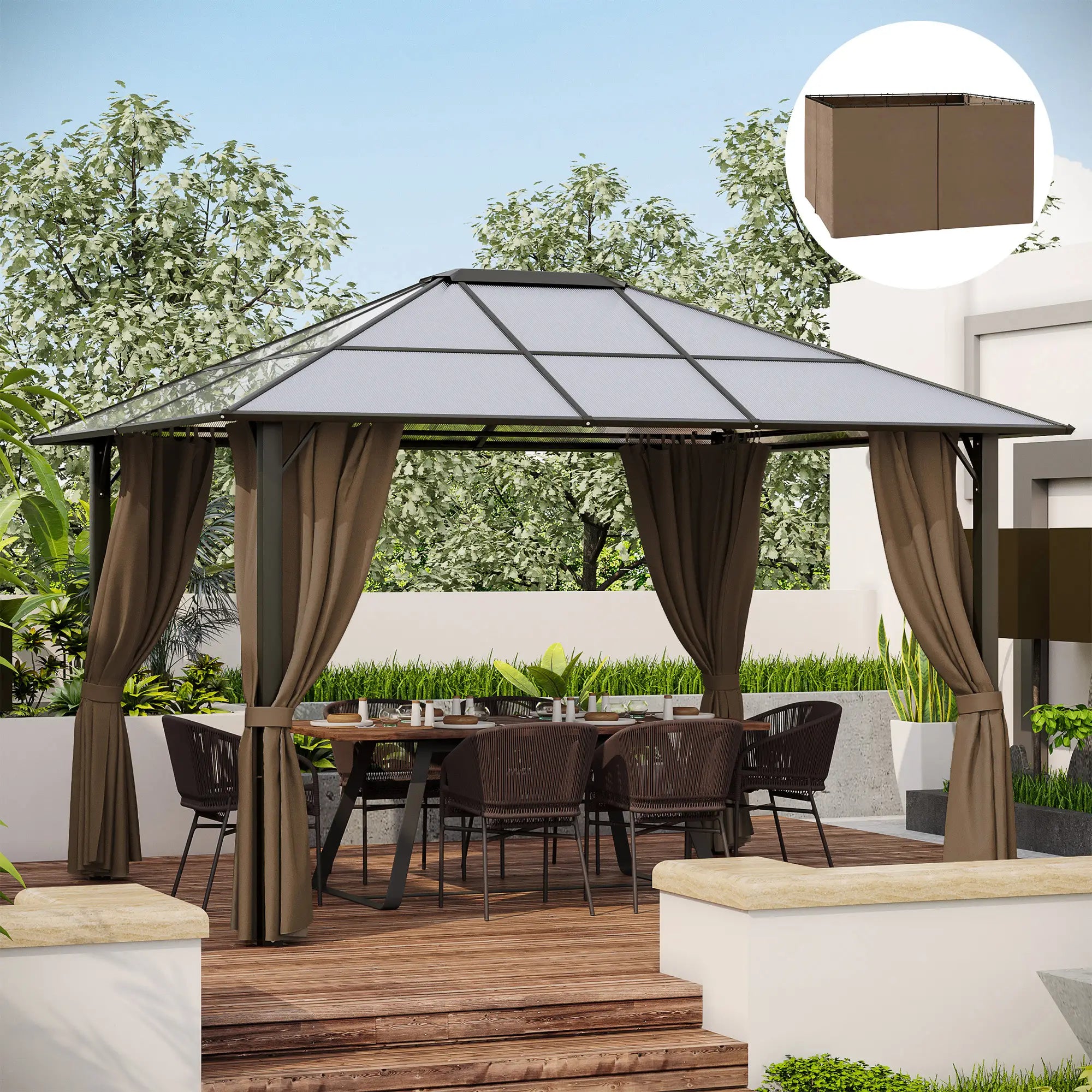 10' x 12' Gazebo Sidewall Set, 4 Panels, Hooks, C-Rings, Brown Gazebo Sidewalls at Gallery Canada