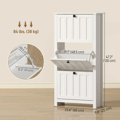Slim Shoe Cabinet, 3 Flip Drawers, Adjustable Shelves, Holds 12 Pairs, White Shoe Storage Cabinets & Racks at Gallery Canada