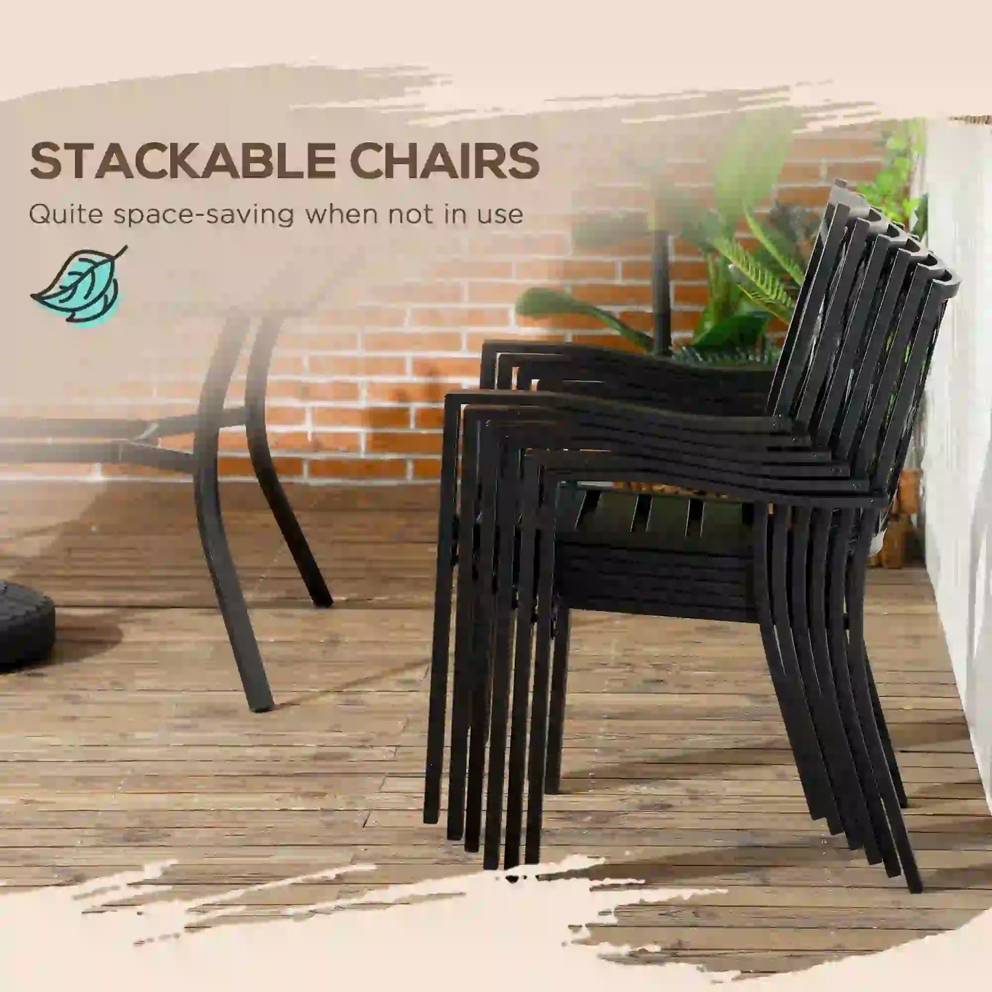 7-Piece Outdoor Dining Set, 6 Stackable Chairs, Wood Grain Top, Brown Outdoor Dining Sets at Gallery Canada