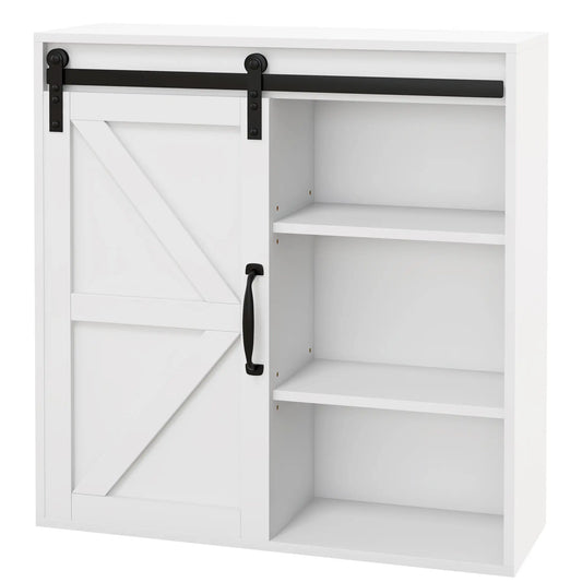 White Medicine Cabinet, Sliding Door, Adjustable Shelf, 22.8" x 7.8" x 24.4", White Wall Mounted Cabinets White at Gallery Canada