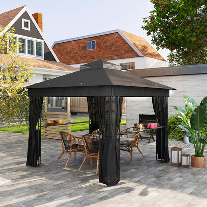 10' x 10' Outdoor Gazebo, UV30+ Double Roof, with Shelves and Netting Gazebos at Gallery Canada