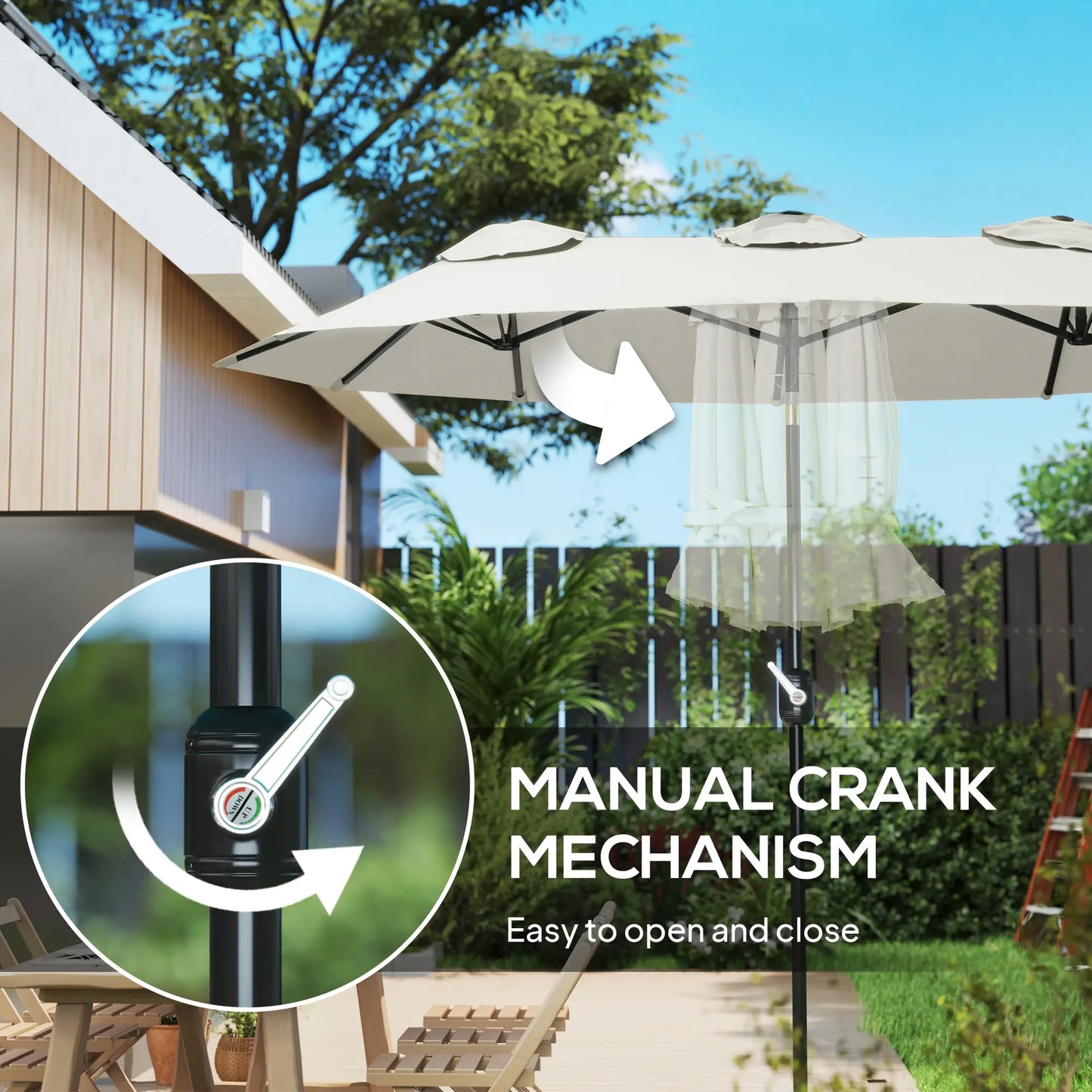 9.7' Double-Sided Patio Umbrella, Tilt Crank Vents, Cream White Sun Umbrellas at Gallery Canada
